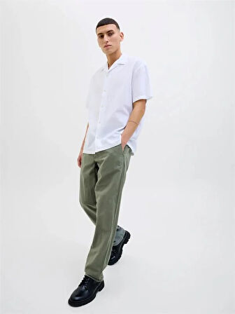 12248606 Relaxed Fıt Beli Lastikli Keten Jogger Erkek Pantolon Haki