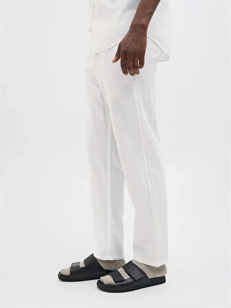 12248606 Relaxed Fıt Beli Lastikli Keten Jogger Erkek Pantolon Beyaz