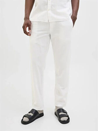 12248606 Relaxed Fıt Beli Lastikli Keten Jogger Erkek Pantolon Beyaz