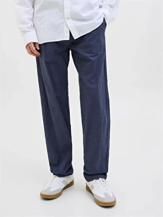 12248606 Relaxed Fıt Beli Lastikli Keten Jogger Erkek Pantolon Lacivert
