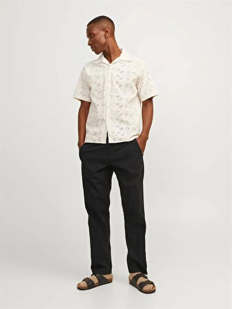 12248606 Relaxed Fıt Beli Lastikli Keten Jogger Erkek Pantolon Siyah