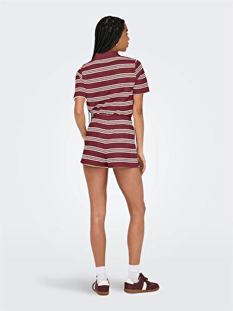 15351928 Beli İp Bağlamalı Kadın Penye Short Bordo