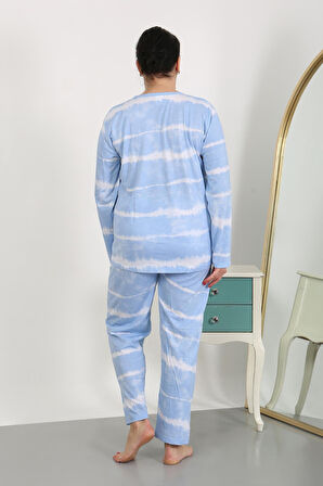 Kadın Büyük Beden Uzun Kol Penye Pijama Takımı Mavi 202502