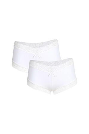 Kadın Pamuklu 2li Boxer Beyaz 40265