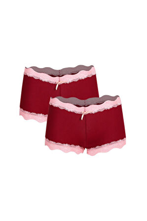 Kadın Pamuklu 2li Boxer Bordo 40265