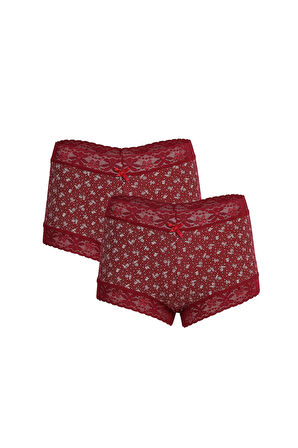 Kadın Pamuklu 2li Boxer Bordo 40266