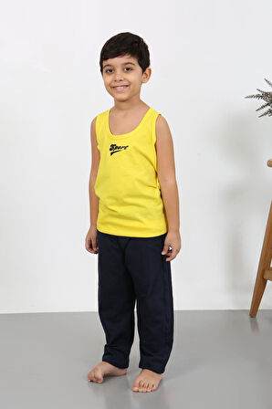 Erkek Çocuk Sıfır Kol Penye Pijama Takım Sarı 20439