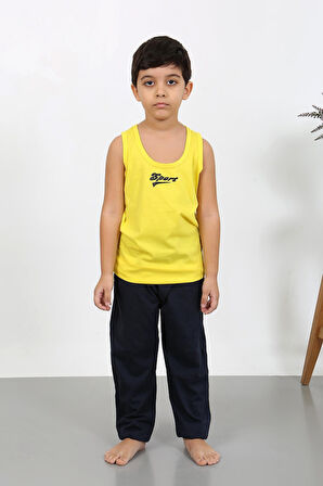 Erkek Çocuk Sıfır Kol Penye Pijama Takım Sarı 20439