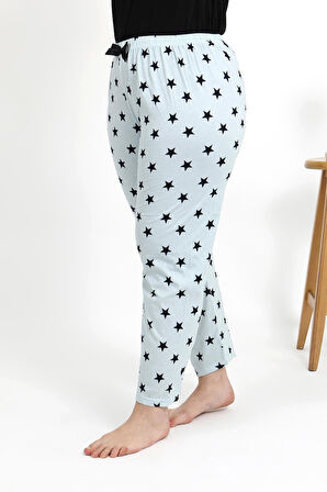 Kadın Pamuklu Büyük Beden Alt Pijama 27557 Buz Mavisi