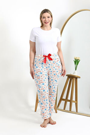 Kadın Pamuklu Büyük Beden Alt Pijama 27558 Ekru