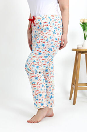Kadın Pamuklu Büyük Beden Alt Pijama 27558 Ekru