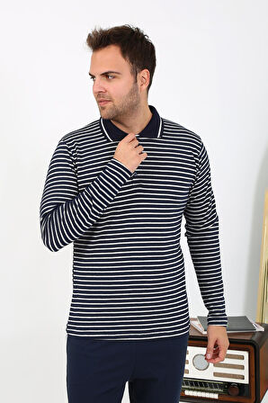 Erkek Polo Yaka Uzun Kol Penye Pijama Takımı Lacivert 6864
