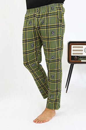 Erkek Ekoseli Desen Penye Tek Alt Pijama 27540 Haki