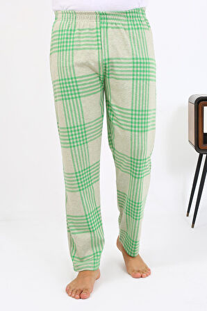 Erkek Ekoseli Desen Penye Tek Alt Pijama 27540 Yeşil