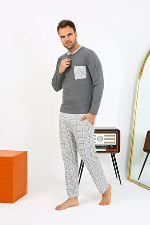 Erkek Uzun Kol Penye Antrasit Pijama Takımı 6861