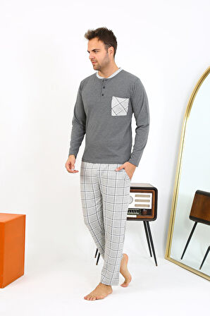 Erkek Uzun Kol Penye Antrasit Pijama Takımı 6861