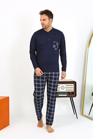 Erkek Uzun Kol Penye Lacivert Pijama Takımı 6861