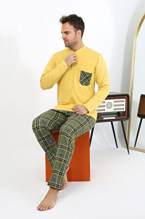 Erkek Uzun Kol Penye Sarı Pijama Takımı 6861