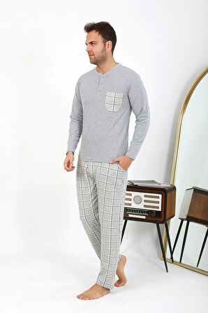 Erkek Uzun Kol Penye Gri Pijama Takımı 6861