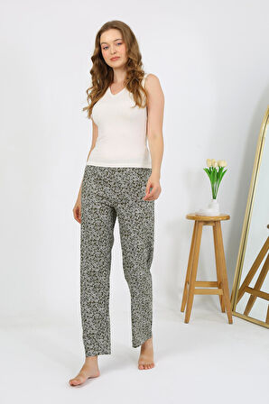 Kadın Penye Desenli Tek Alt Pijama 27533 Haki