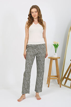 Kadın Penye Desenli Tek Alt Pijama 27533 Haki