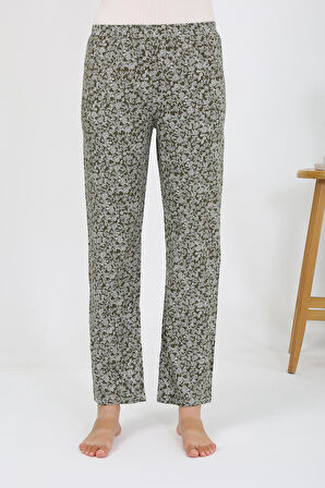 Kadın Penye Desenli Tek Alt Pijama 27533 Haki