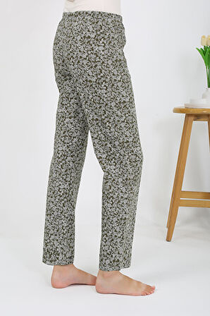Kadın Penye Desenli Tek Alt Pijama 27533 Haki