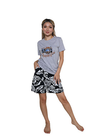 Kadın Kısa Kol Şortlu Pijama Takım 3626