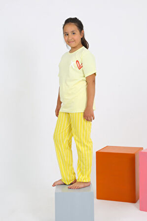 Kız Çocuk Kısa Kol Sarı Penye Pijama Takım 20432