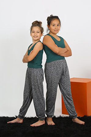 Kız Çocuk Sıfır Kol Zümrüt Yeşili Penye Pijama Takım 20433