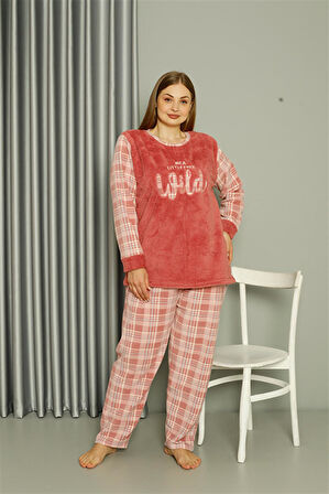 Welsoft Polar Kadın Büyük Beden Pudra Pijama Takımı 808040