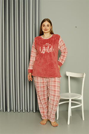 Welsoft Polar Kadın Büyük Beden Pudra Pijama Takımı 808040