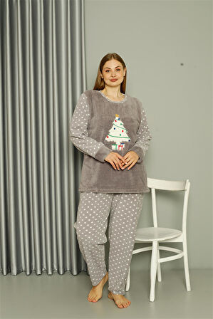 Welsoft Polar Kadın Büyük Beden Gri Pijama Takımı 808048