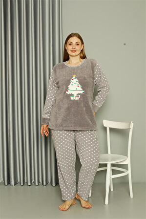 Welsoft Polar Kadın Büyük Beden Gri Pijama Takımı 808048