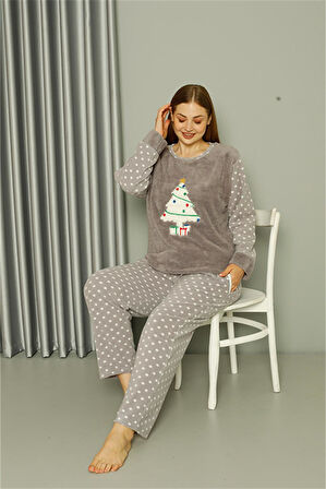 Welsoft Polar Kadın Büyük Beden Gri Pijama Takımı 808048