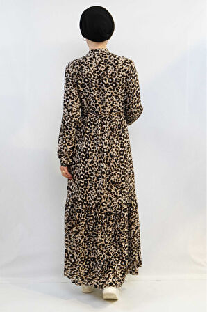 Leopar Desenli Elbise