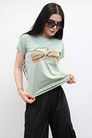 Shine Baskılı Tshirt Mint