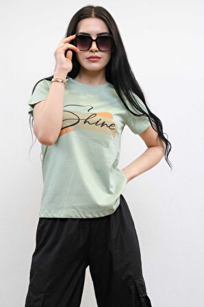Shine Baskılı Tshirt Mint