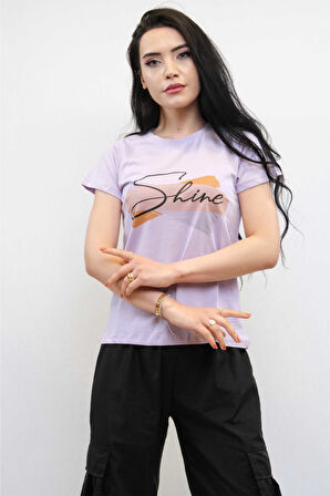 Shine Baskılı Tshirt Lila