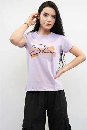 Shine Baskılı Tshirt Lila