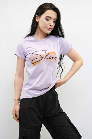 Shine Baskılı Tshirt Lila