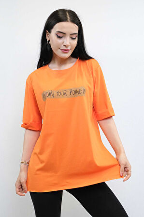 Bisiklet Yaka Oversize Tshirt Turuncu