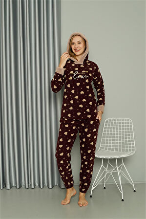 Welsoft Polar Kadın Kapşonlu Pijama Takımı 8513