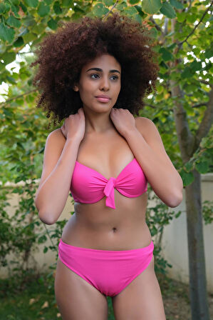 Kadın Destekli Fiyonklu Alt Üst Fuşya Bikini Takım 35008