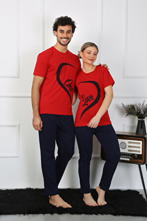 Erkek Pamuk Penye Sevgili Kombini Pijama Takımı Kırmızı 50128 Tek Takım Fiyatıdır