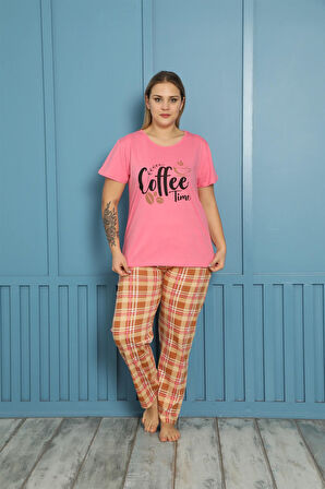 Kadın %100 Pamuk Kısa Kol Büyük Beden Pijama Takım 202156