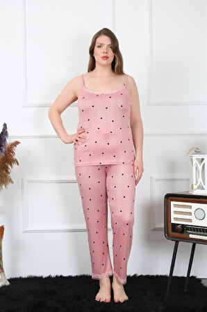Kadın Büyük Beden Somon İp Askılı Pijama Takım 202196