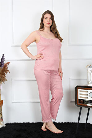 Kadın Büyük Beden Pudra İp Askılı Pijama Takım 202195