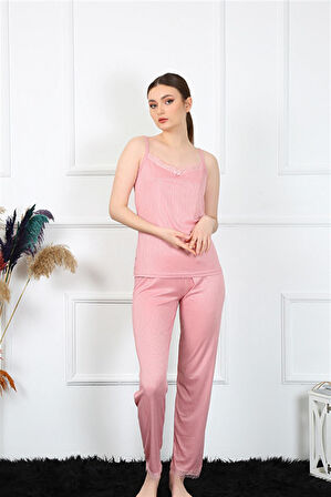 Kadın İp Askılı Somon Pijama Takım 4136