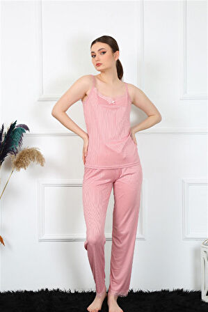 Kadın İp Askılı Somon Pijama Takım 4136